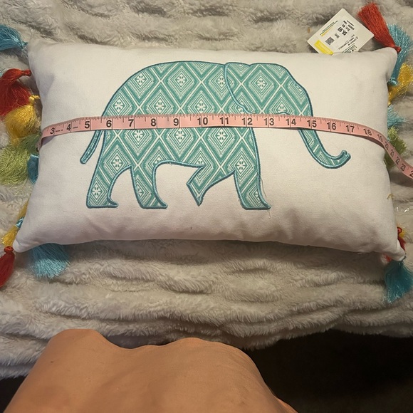 Boho by Nina Campbell Embroidered Elephant Multi Color  Tassel Throw Pillow - Picture 5 of 6